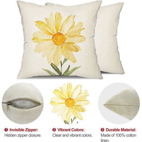 Housses de Coussin D'éTé 18 X 18 Lot de 4 Coussins de Ferme DéCorations D'éTé Marguerite Housse de Coussin pour DéCor de Canapé (1/5)