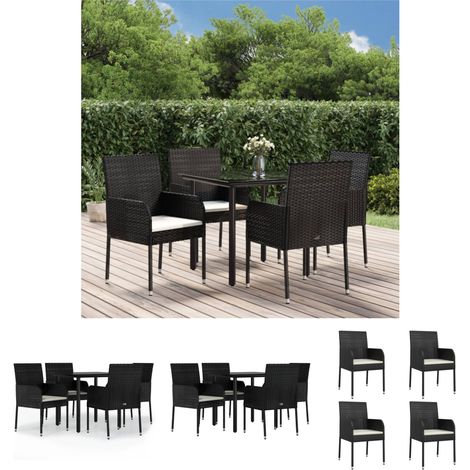 Gartenmöbel - vidaXL 5-tlg. Garten-Essgruppe mit Kissen Schwarz Poly Rattan - Gartenstuhl mit Kissen (1/5)