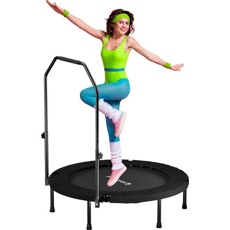 Mini Trampoline Fitness Pliable avec Barre Réglable, Trampoline d’Intérieur pour Adulte, Cadre en Acier Renforcé, Ressorts Protégés, Pieds Antidérapants Silencieux, Montage Rapide (1/5)