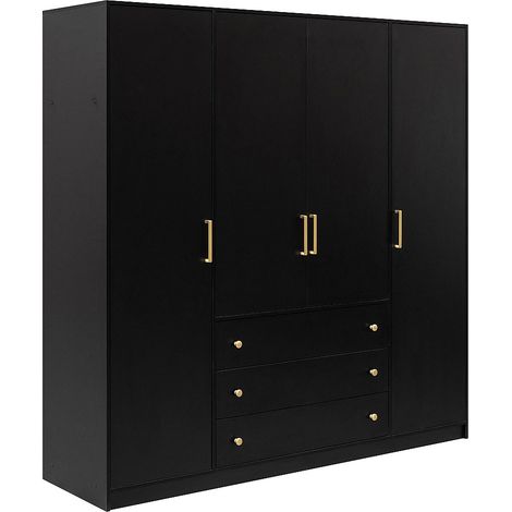 Armadio 4 ante e 3 cassetti L196 cm Nero - LIZANDRO