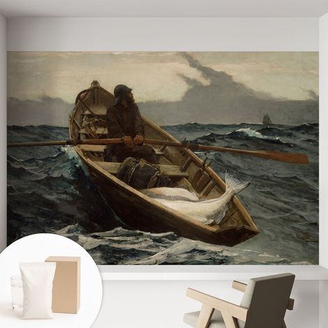 Papier peint intissé pour salon chambre à coucher peint imprimé Installation facile - Colle incluse gratuite Pêcheur en mer 152x104 cm (1/5)