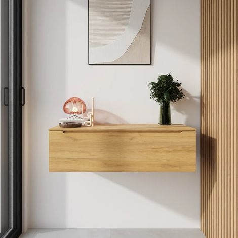 Cassettone scorrevole 90cm rovere chiaro chiusura soft close Bako (1/4)