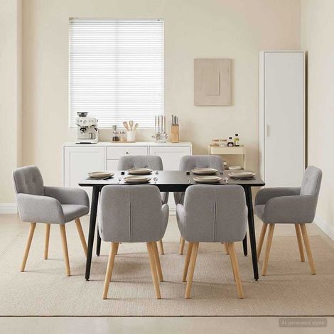 Lot de 6 chaises de salle à manger en bouclé gris clair avec accoudoirs – 59 x 57 x 85 cm - PANGIVO (1/5)