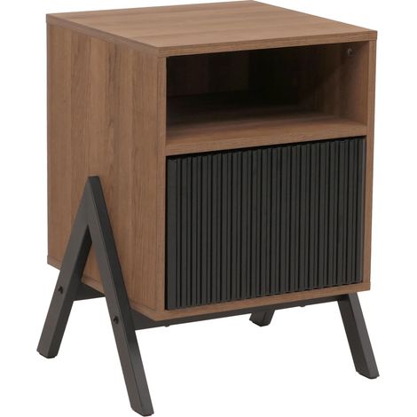 [JAMAIS UTILISÉ] Table de chevet HHG-152, commode, table d'appoint, armoire, tiroir, MDF, métal, mélamine, 59 x 40 x 40 cm, naturel