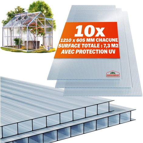 Gardebruk – Plaques de polycarbonate alvéolaire 6 mm – Lot de 10 – Dimensions 1210 x 605 mm – Résistantes aux UV et aux chocs – Pour serres et abris