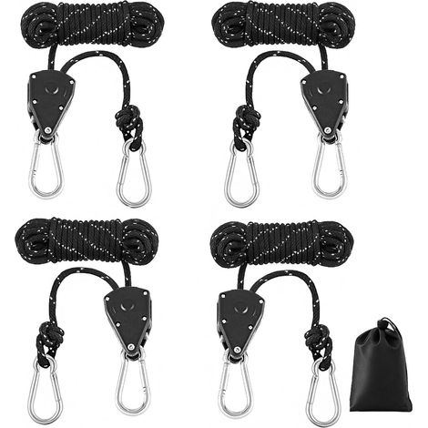 (4 Pcs) Haubans Réfléchissants de 4m 4mm Cordes à Cliquet avec Crochets,Tendeur Léger Réglable,pour Tente,pour Extérieur,Tente,Camping,Voile d'ombrage (1/5)