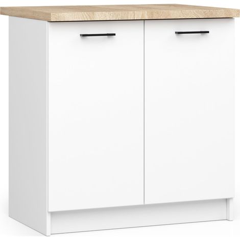Akord – Armoire de cuisine basse 80 cm – 2 portes battantes – Panneau stratifié blanc – 2 étagères – Dimensions 80x46x85 cm