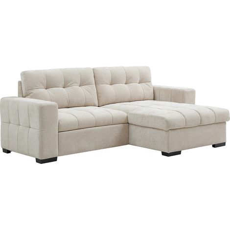 Divano letto angolare reversibile in tessuto testurizzato beige - BRISAMA