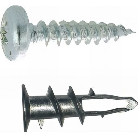 25 Ancrages à visser Plaque de Plâtre métal et vis tête cylindrique 13 x 35mm - boîte plastique mm