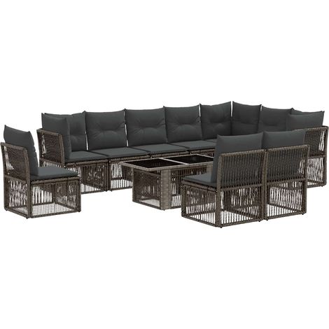 Conjunto de sofás de jardín 11 uds. Gris ratán sintético vidaXL (1/5)