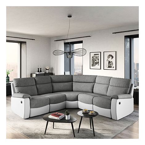 Loungitude – Canapé d'angle électrique panoramique 6 places – Revêtement microfibre et simili – Dimensions 238x238x99 cm – Relaxation intégrée (1/7)