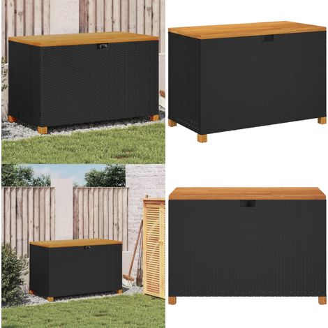 Gartentruhe Schwarz 110x55x63 cm Poly Rattan Akazienholz - Gartenmöbel - Sitzbank - Aufbewahrungsbauchs - Outdoor Möbel - Gartenkiste
