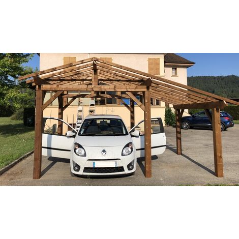 WMU – Garage voiture en bois 3.8 x 4.5 m – Surface 17,2 m² – Pente 30% – Abri pour 2 motos et 4 vélos (1/4)