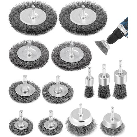 13 x Metal Brushes for Drill, 6 mm Hexagonal Shank Metal Brush, for Grinder, Rust Reduction, Corrosion, Paint (1/5)