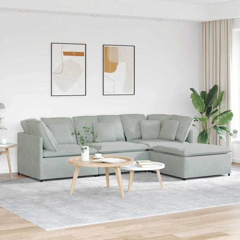 Modulares Sofa mit Fußhocker Kissen Samt Hellgrau vidaXL (1/5)