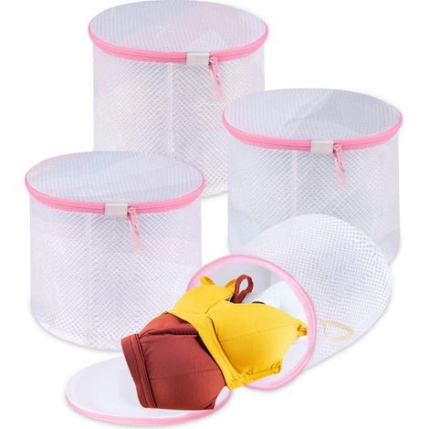 Bolsa grande para la ropa sucia hecha de malla para sujetadores para la lavadora, bolsa para calcetines, sujetadores, ropa interior y lencería, juego de 4 bolsas rosas para la ropa sucia hechas de mal