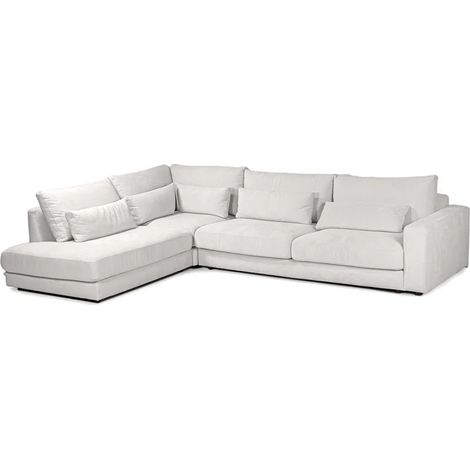 Canapé d'angle gauche 325 cm en tissu microfibre ivoire - CECILE (1/5)