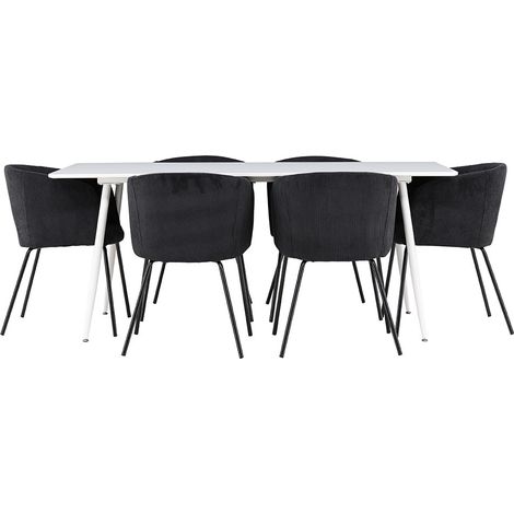 Silar ensemble pour salle à manger table 90x180cm et 6 chaises velours avec accoudoirs blanc. (1/5)