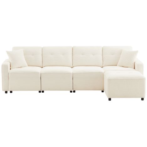 Canapé droit 4 places en velours beige avec espace beige Dimensions L 280 × P 146 × H 85 cm (1/5)