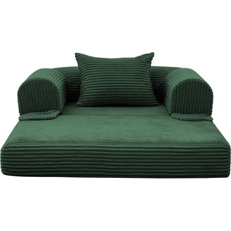 Divano letto singolo convertibile in tessuto effetto velluto a coste verde HOMVRA (1/5)