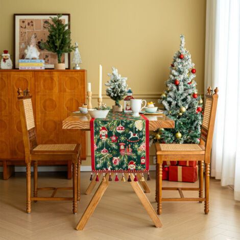 Christmas Table Runner Xmas Dining Table Linen Decoration with Tassels Cotton Blend Winter Holiday Decoration, (35 x 180) (1/5)
