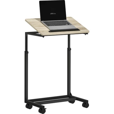 C-förmiger Beistelltisch, höhenverstellbarer Couchtisch mit Rollen, Laptop- oder Sofatisch für kleine Räume, 55 x 36 x 62,5–82,5 cm, Weiß
