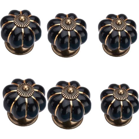Coloré Halloween Citrouille En Céramique 40x40mm(Diamètre x Hauteur) Armoire Porte Boutons Commode Tiroir Tire Meubles Armoire Cuisine Poignées Vintage Cuivre Matériel Avec Vis(Noir) 6pcs
