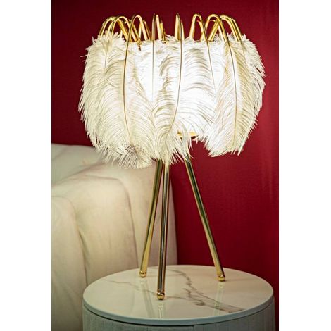 Dmora - Lámpara de mesa Bianco, Luz de escritorio, Luz de oficina, Lámpara de trabajo, 40x40 h60 cm, Blanco y Oro (1/5)