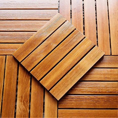 4 lames de parquet faciles à installer, en pin épais, anti-carbonisation, pour jardin. (1/5)