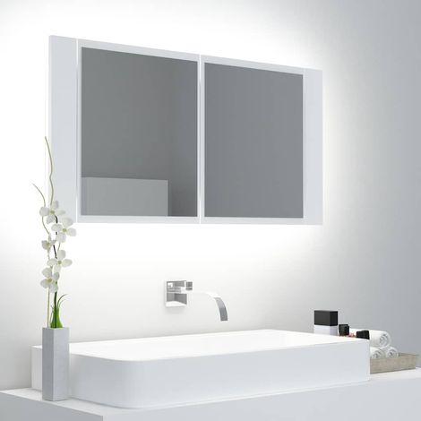 vidaXL Armario espejo de baño con luz LED acrílico blanco 90x12x45 cm (1/5)