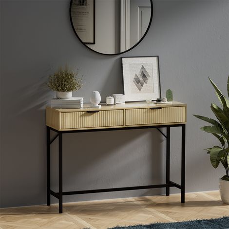 Tavolo consolle Lennox, Rovere, 100 x 75 cm con 2 cassetti, Vicco