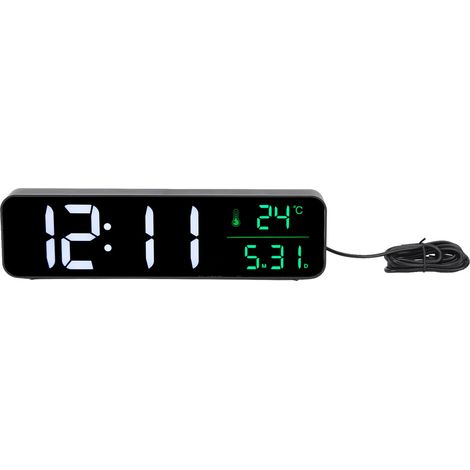 Réveil musical LED, noir, 5 niveaux de luminosité, format 12/24 h, grand écran, température et date, horloge numérique à brancher (1/5)