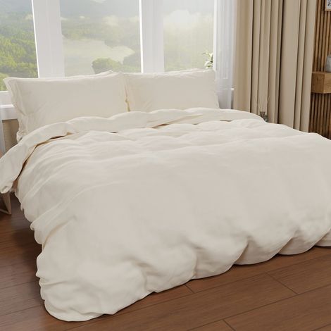 Set Housse de Couette 250x200 cm 2 Taies d'oreiller 50x80 cm Incluses, Parure de Lit Microfibre 2 Personnes Douce Creme (1/3)