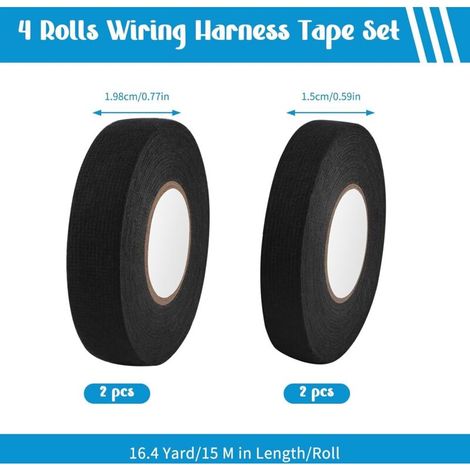 LaBlanc - Confezione da 4 nastri isolanti neri per cavi, resistenti al calore, 2 misure, nastro isolante elettrico, nastro in tessuto per cablaggi, uso domestico, auto, moto (19 mm x 15 m / 15 mm x 15 (1/5)