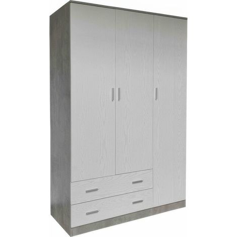 Armadio 3 Ante e 2 Cassetti Cemento e Bianco 120 x 52 x 190 cm in MDF con Bordi in PVC Space