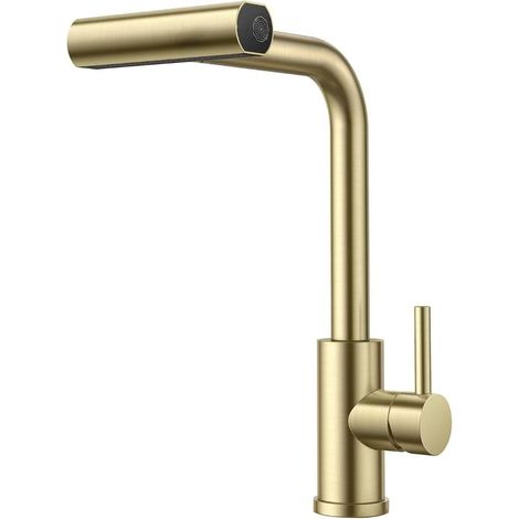 Cross-border 304 Stainless Steel Pull-out Kitchen Faucet, Hot and Cold Water, for Dishwashing Sinks and Vegetable Basins - Brushed Gold Finish [Four Water Speeds]