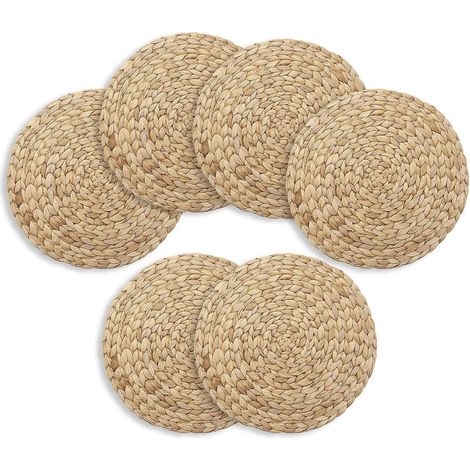 Lot de 6 sets de table ronds tissés, sets de table en jacinthe d'eau naturelle, sets de table en paille tressée (1/5)