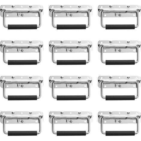 Lot de 12 Poignées Pliantes à Ressort en acier inoxydable, Poignée Intégrée pour Boîte à Outils Boîte de Rangement de Quincaillerie, Argenté, 140 x 40 mm (1/5)