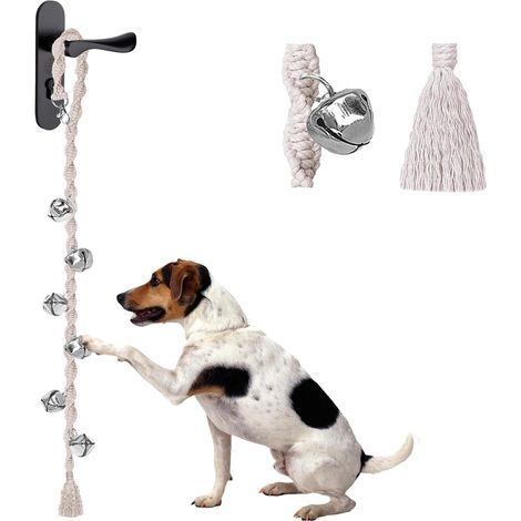 Sonnette pour chien, idéale pour l'apprentissage de la propreté et les sorties des chiots. Sonnette réglable, fabriquée à la main avec du fil de haute qualité. Modèle torsadé, beige. (1/5)