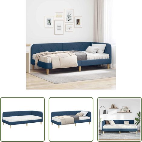 Cadre de lit - Cadre de lit d'angle Bleu 90 x 190 cm tissu (1/5)