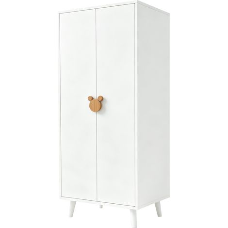 Armadio per bambini a 2 ante con asta appendiabiti e cassetti, MDF bianco, 70 x 55 x 168 cm (1/5)