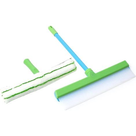 Kit de nettoyage pour vitres, comprenant une raclette en silicone et un chiffon en microfibre, idéal pour nettoyer les vitres et les portières, vert (1/5)
