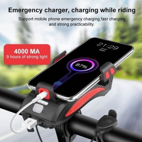 4000 mAh Rouge - Batterie multifonctionnelle 4-en-1 pour vlo sonnette dalarme accessoire de vlo phare batterie de (1/4)