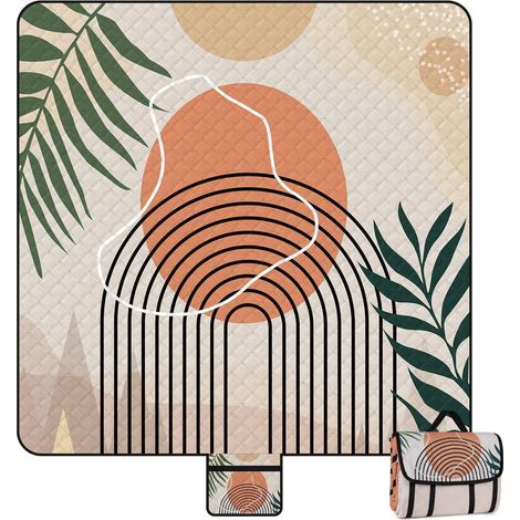 Picknickdecke 200x200cm wasserdicht, Boho Stranddecke sandfrei, faltbar mit Tragegriff (1/5)