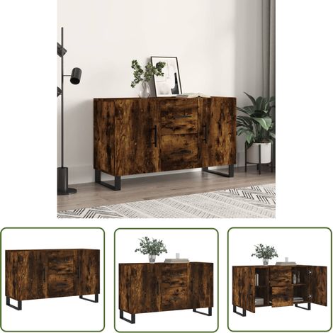 The Living Store Sideboard Räuchereiche 100x36x60 cm Holzwerkstoff - Schreibtisch - Wohnzimmermöbel - Sideboard - Regal - Holzmöbel (1/5)