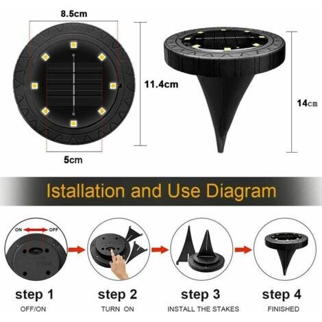 Lampe Solaire Exterieure 8pack 8LED Luminaire Solaire Extérieur Jardin Eclairage Blanc Chaud Spot LED Extérieur étanches Luminaire Decoration Panneau Solaire pour Pelouse Chemin Allée Terrace Sol (1/4)