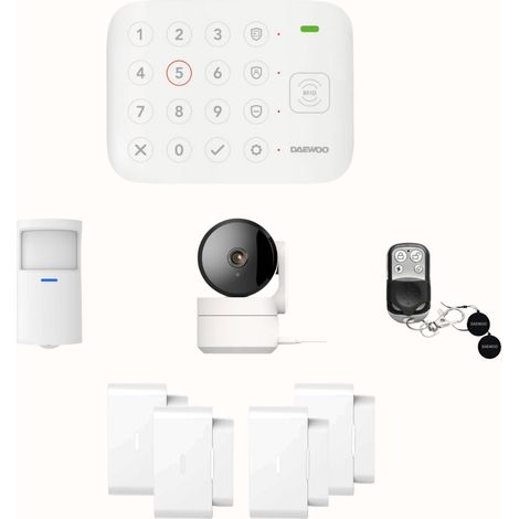Daewoo Pack Alarme Connectée Wifi / GSM Vigilia VIG101+ – Système Sans Fil et Sans Abonnement, Compatible Animaux, Détecteurs Inclus + Caméra de Surveillance Full HD, Application Mobile Incluse (1/5)