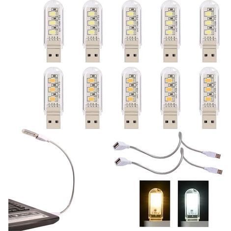 USB LED Lamp, LED for Laptop, Mini Portable USB LED Lamp, Computer Keyboard Light, PC Lamp with 4 Mixed USB LED Lights (5 White + 5 Yellow) (1/5)