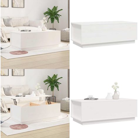 Tavolino da Salotto Bianco 100x50x35 cm Legno Massello di Pino - Tavolino in legno massello - Tavolino con piano sollevabile