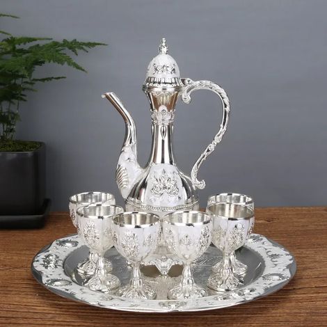 (vert clair) Service à vin avec carafe, flasque en forme de citrouille, verre à vin, bouteille en métal, ensemble de verres à vin blancs (1/5)